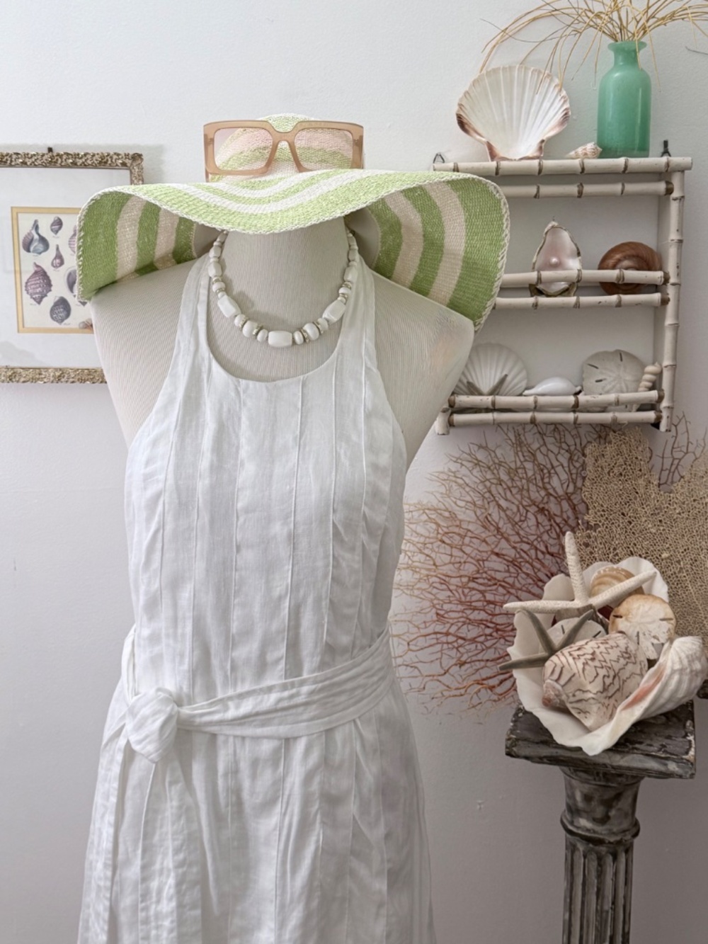 NWT Island Company, White, 100% Linen, Halter Dress, SZ Med, Coastal Chic